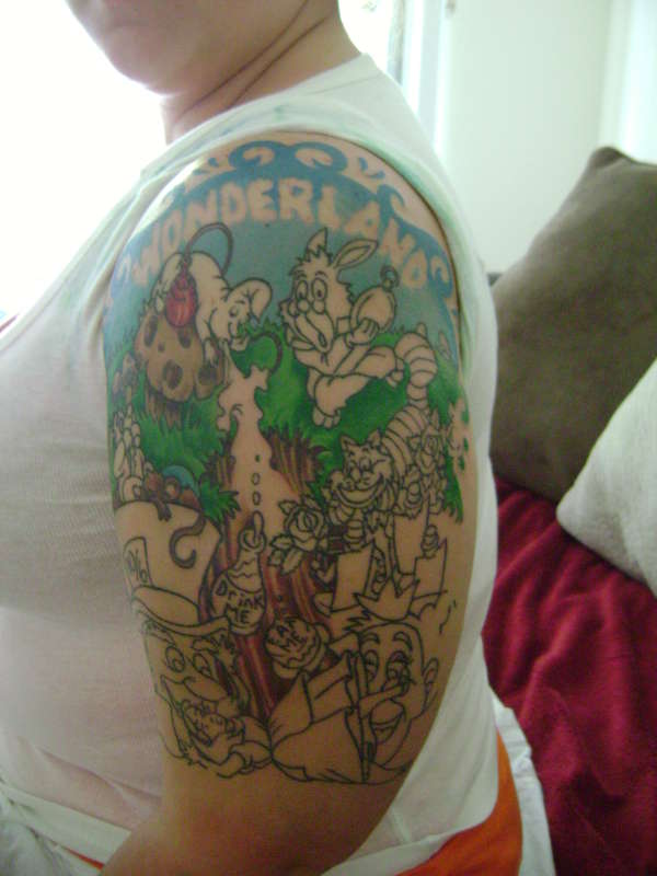 alice in wonderland half sleeve tattoo