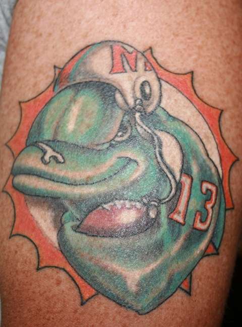 Miami Dolphins Logo, Photo of completed tattoo by Tom Milho…