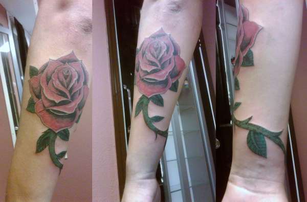 Rose with stem 2nd color tattoo as an apprentice tattoo
