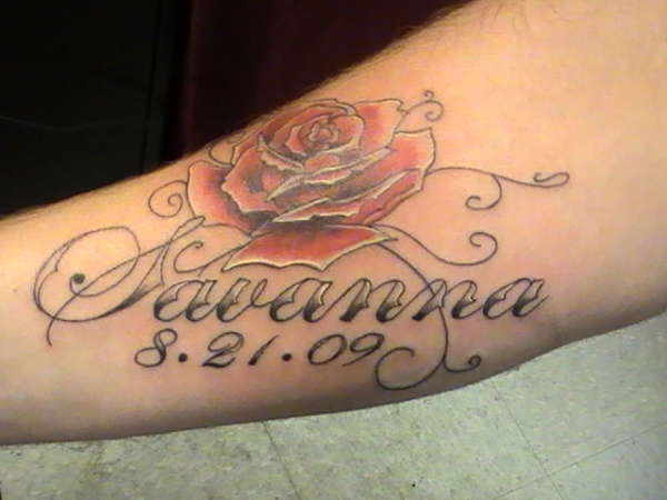 rose  and lettering tattoo