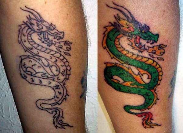 Fore Arm Dragon, Before and After tattoo