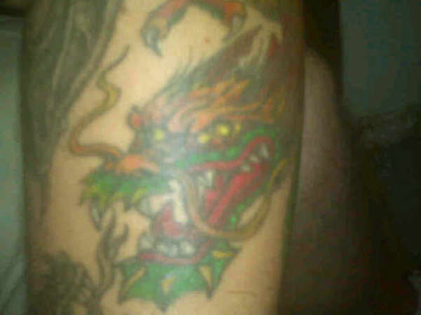Dragon face after color tattoo