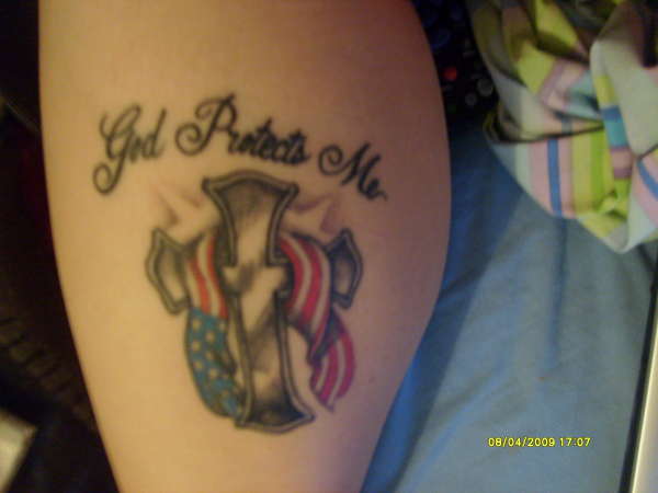 My God Protects Me Cross tattoo