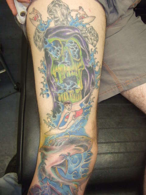 skull surfer tattoo