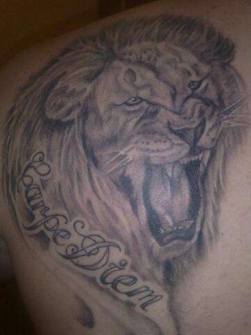 Carpe Diem Lions Head tattoo