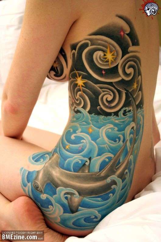 shark & night sky tattoo