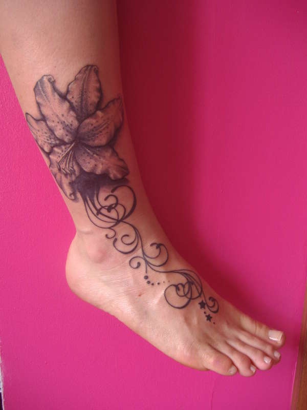 Stargazer Lily Ankle & Foot Tattoo tattoo