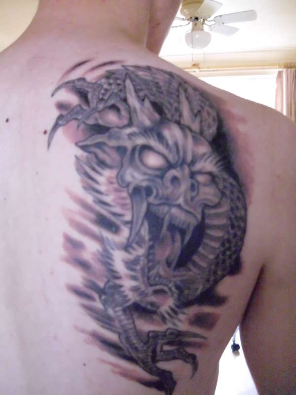 JAPANESE DRAGON HORROR STYLE, COMPLETED PT2 tattoo