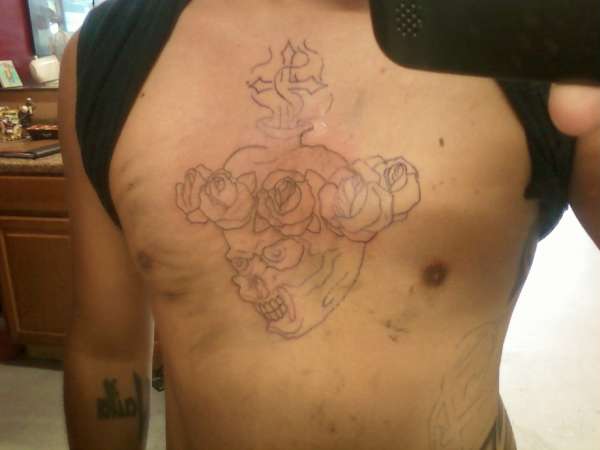 sacred heart with skull and roses tattoo