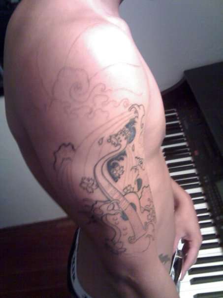 Guitar Water Rocks FLowers tattoo