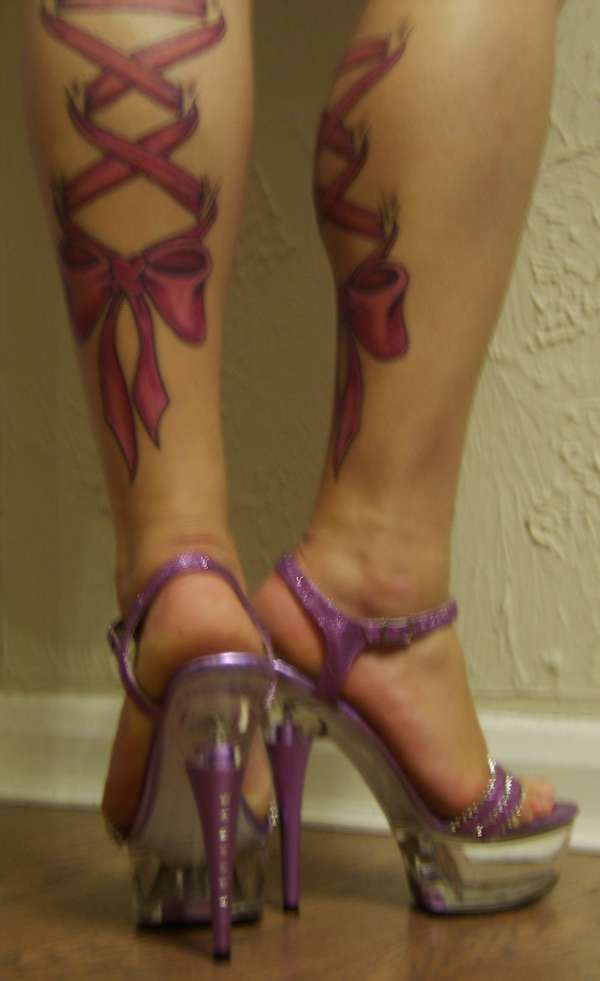 Corset Bow Tattoos on Legs <3 tattoo