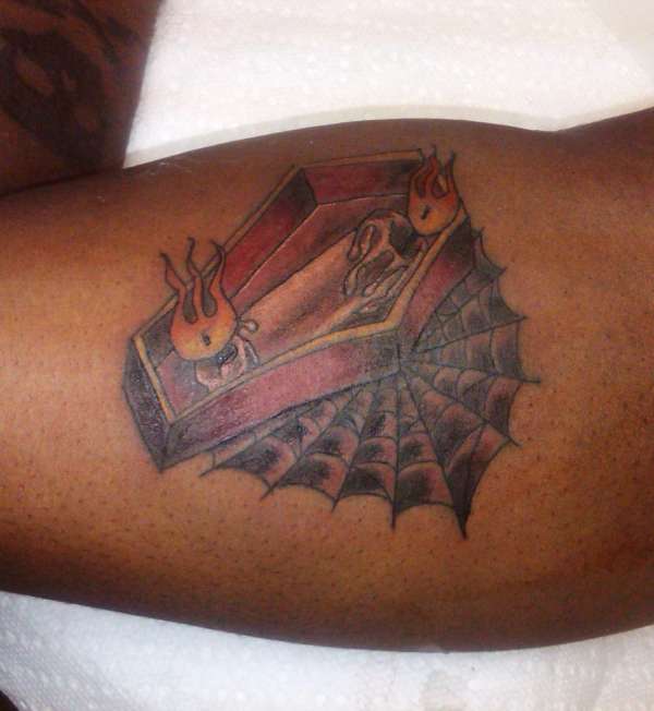 coffin and candle tattoo