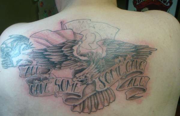 P.O.W. and American Flag w/ Eagle tattoo