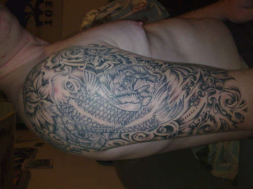 koi and flowers tattoo