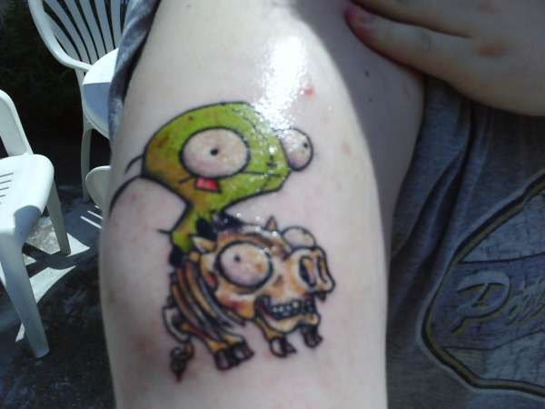 Gir on a skeleton piggy the day after tattoo