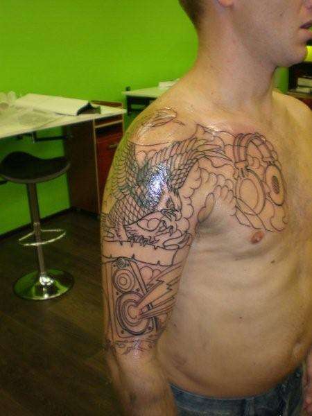 cover and sleeve after session 1 tattoo