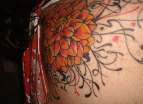 dahlia on shoulder 2 tattoo