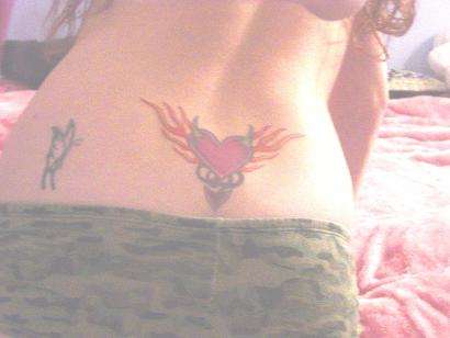 Heart w/ flame & Butterfly tattoo