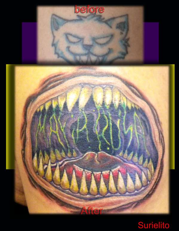 Mouth with teeth Tattoo- coverup tattoo