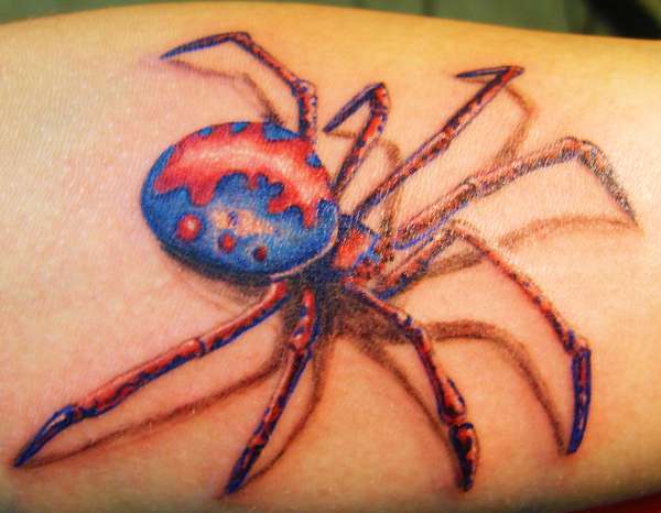 blue and red Spider tattoo