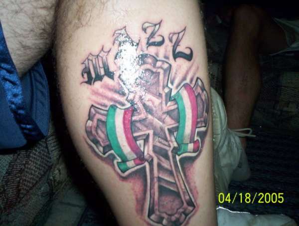 cross with italian flag and name tattoo