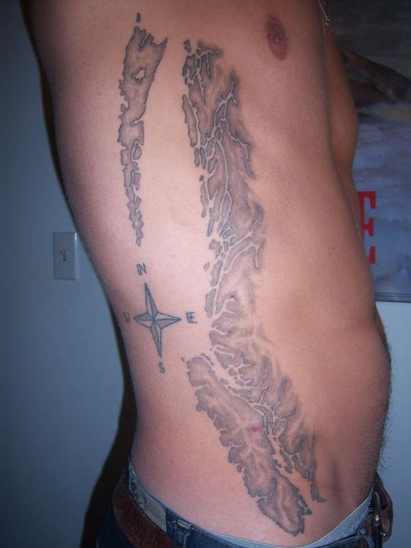 B.C coastline on side tattoo