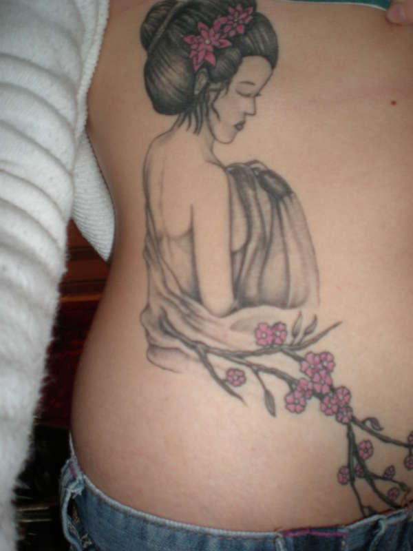 Geisha and cherry blossoms tattoo