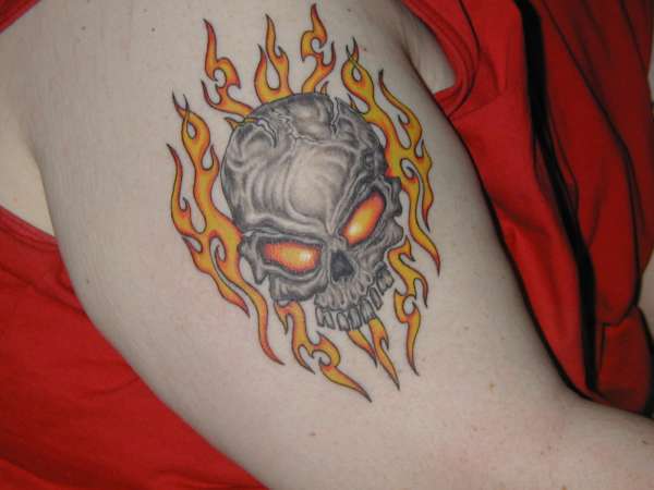 Skull with Flames tattoo
