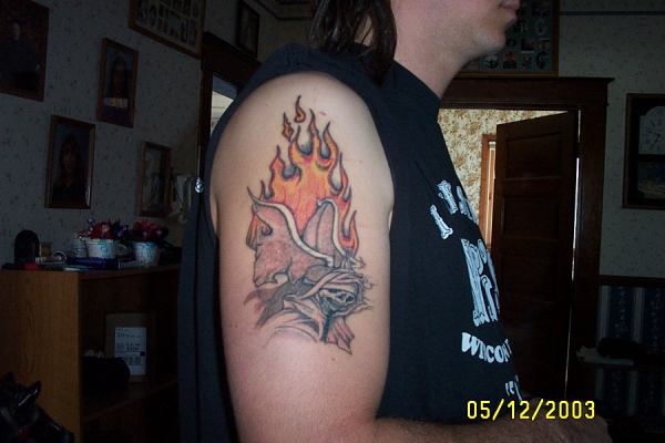flying reaper w/flames tattoo