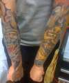 Oni masks, matching sleeves tattoo