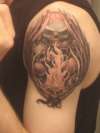Skulls, Eagle, Fallen Angel tattoo
