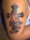 praying hands rosary cross tattoo