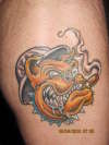 Bulldog with Steeler hard hat tattoo