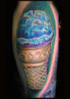 Blue ice cream and cone by Beto Munoz Of Monkeyproink.com tattoo