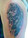 greywash wolf feathers indian mens arm tattoo