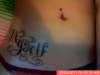 "myself" tattoo on lower/below hip tattoo