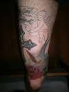 old school leg piece sparrows cross tattoo