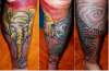 my leg finished, tiger,elephant and snake tattoo