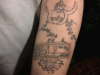 biohazard, stitches, & Hall St sign~ self-done tattoo