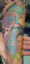 geisha and foo dog,MANGA PIECE tattoo