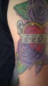 Mom heart with 3 big old school roses tattoo