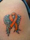 Orange cancer ribbon and wings tattoo