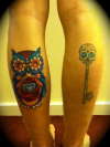 Sugar owl and key tattoo