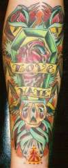love/hate forearm tattoo