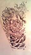 Japanese Oni Mask w Sailor Jerry infleuence tattoo, trickstattoo