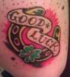 Old School Good Luck Horseshoe Shamrock Tattoo, trickstattoo