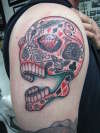 poker themed sugarskull tattoo