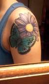 Butterfly and Purple Daisy tattoo