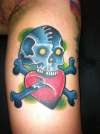 new school sailor jerry blue skull crossbones heart tattoo