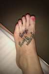foot tatt of my kids names tattoo